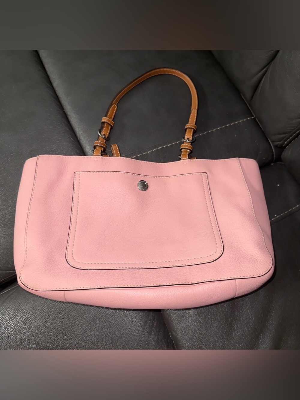 Coach Pink Leather Shoulder Bag with Tan Handles